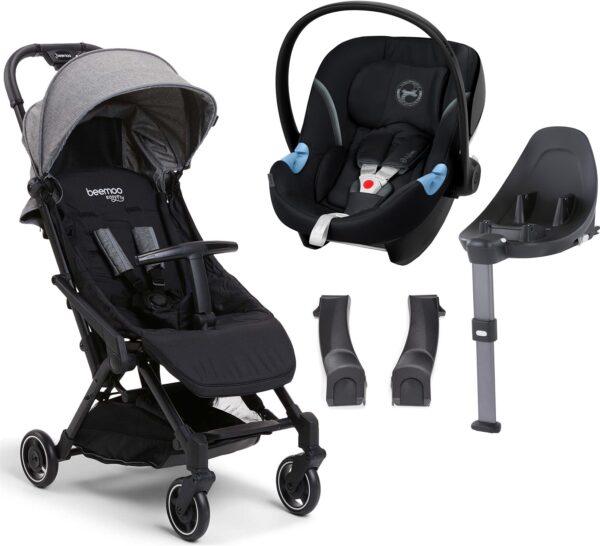 Beemoo Easy Fly Lux 3 Sulky inkl. Cybex Aton M Babyskydd + Bas,Grey Mélange